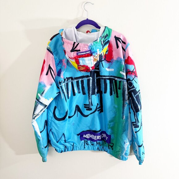 Members Only x Basquiat Multicolor Graphic Hooded Windbreaker Men's Size Large - Picture 4 of 6